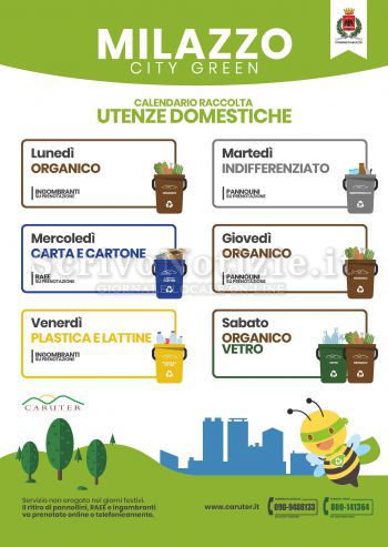 Milazzo - Milazzo (ME) - Servizio d’igiene urbana, nuovo calendario di raccolta per utenze domestiche e commerciali